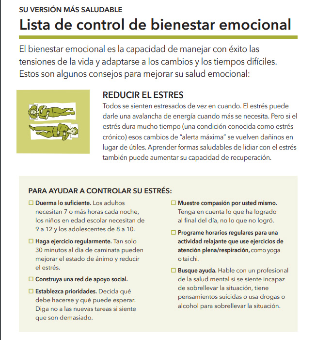 Lista de control de bienestar emocional.